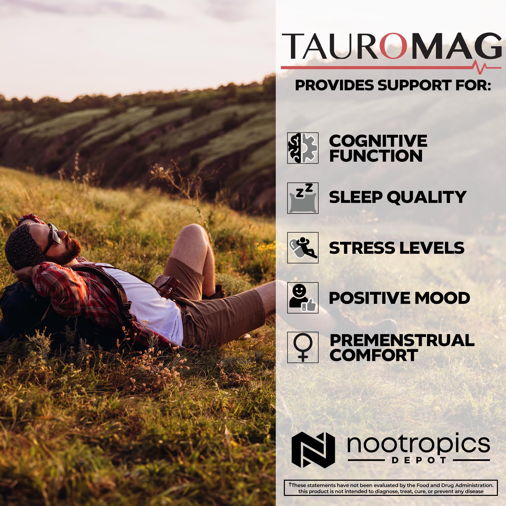 Nootropics Depot Tauromag detalle de cápsula abierta mostrando textura y pureza