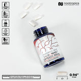 Nootropics Depot Tauromag cápsulas en mano para comparar tamaño y dosificación