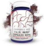 Nootropics Depot Tauromag frasco en primer plano mostrando diseño y tamaño