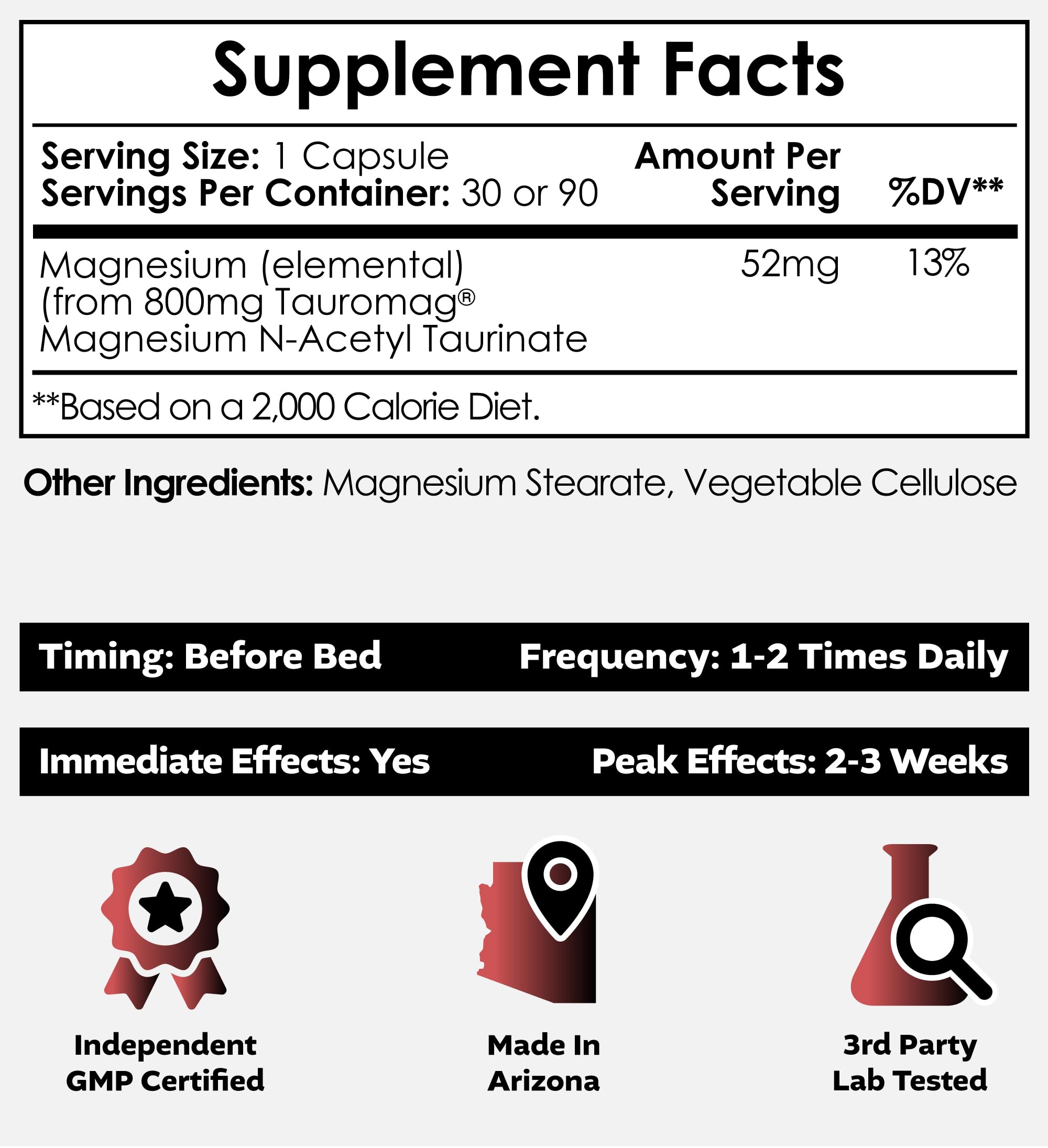Nootropics Depot Tauromag etiqueta legible indicando 800 mg y datos clave