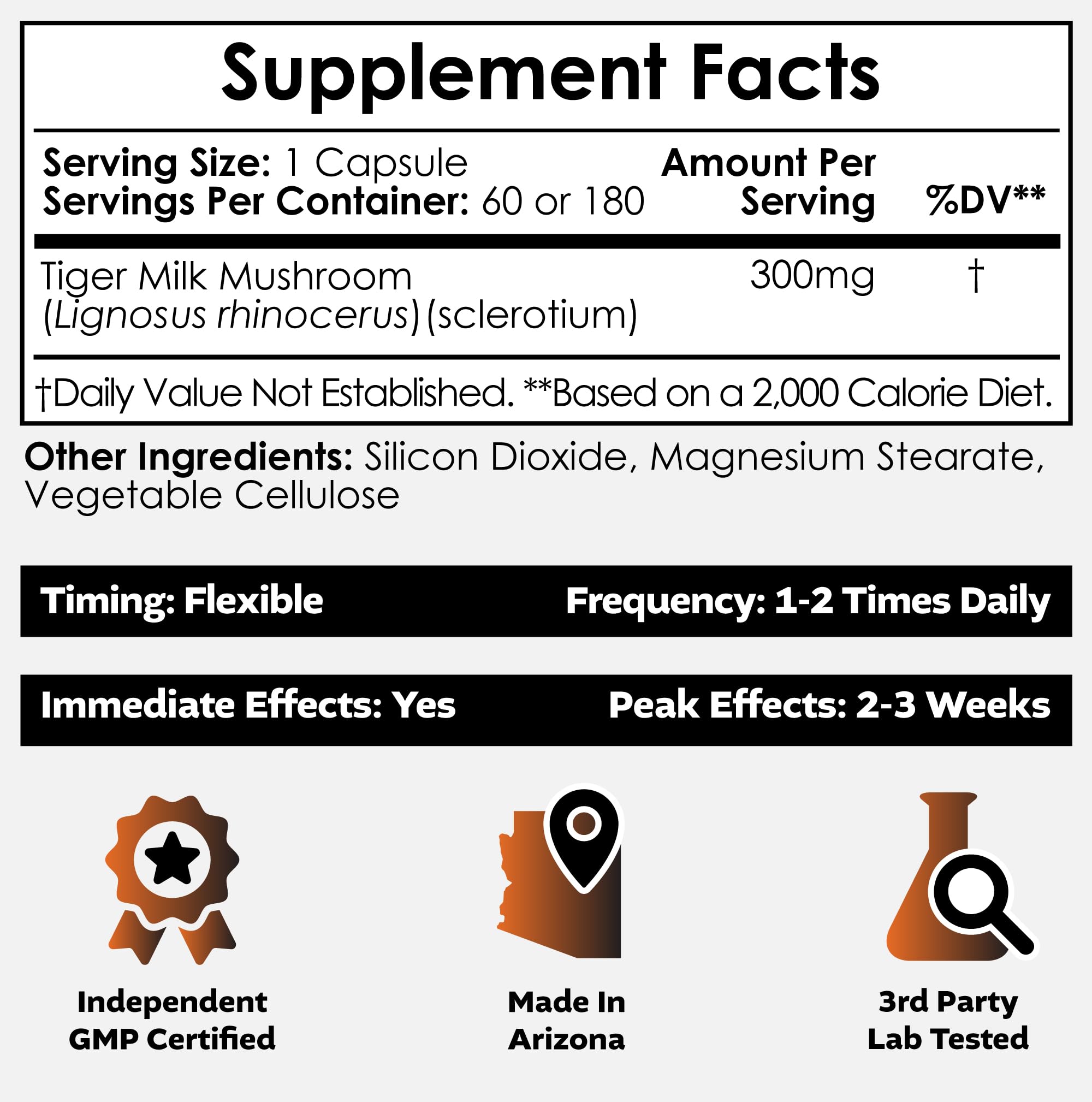 Nootropics Depot cápsulas Tiger Milk Mushroom detalle de cápsula, dosificación uniforme