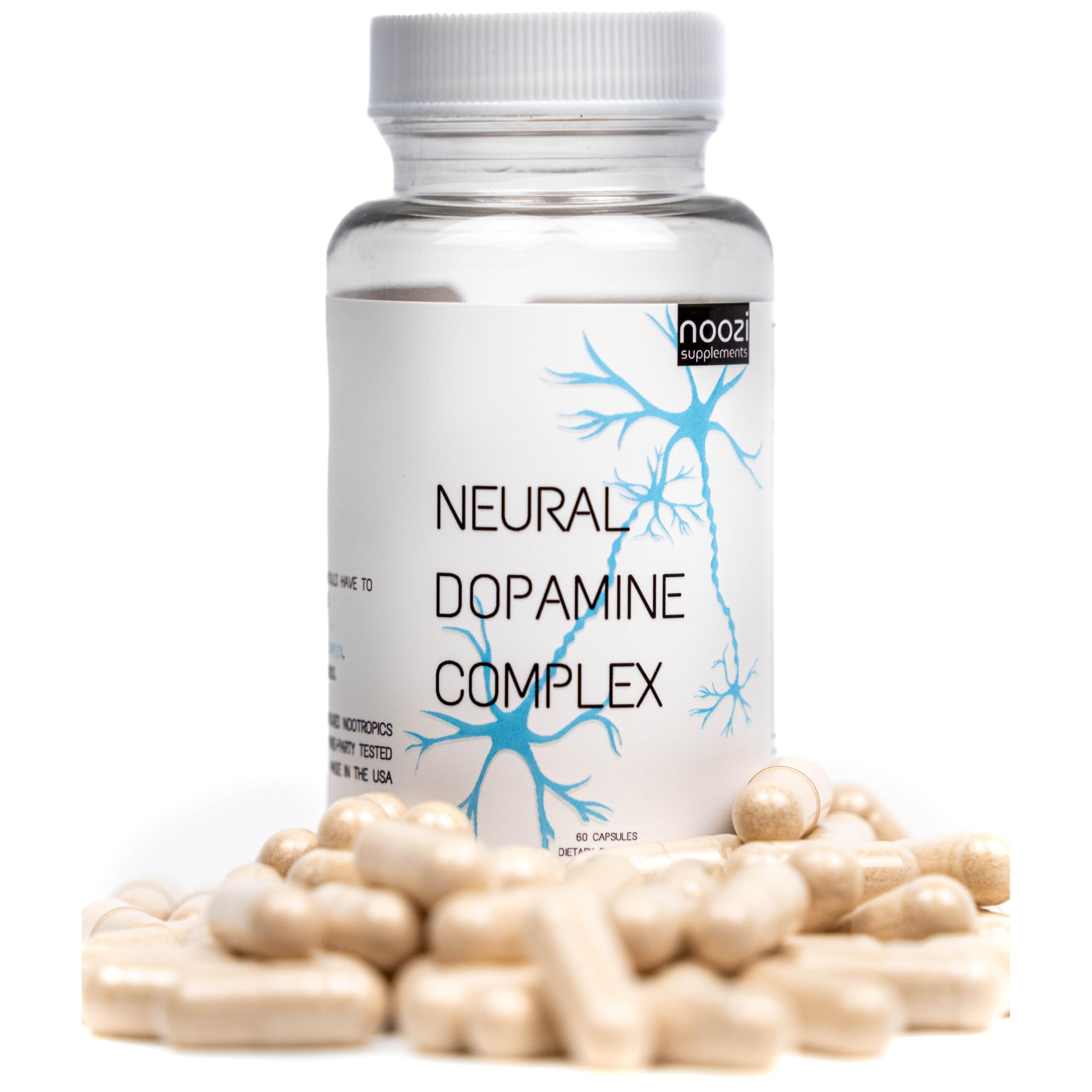 Noozi SUPPLEMENTS frasco en mano para mostrar tamaño real y portabilidad