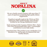 Nopalina etiqueta de la bolsa con lista de ingredientes y certificaciones visibles