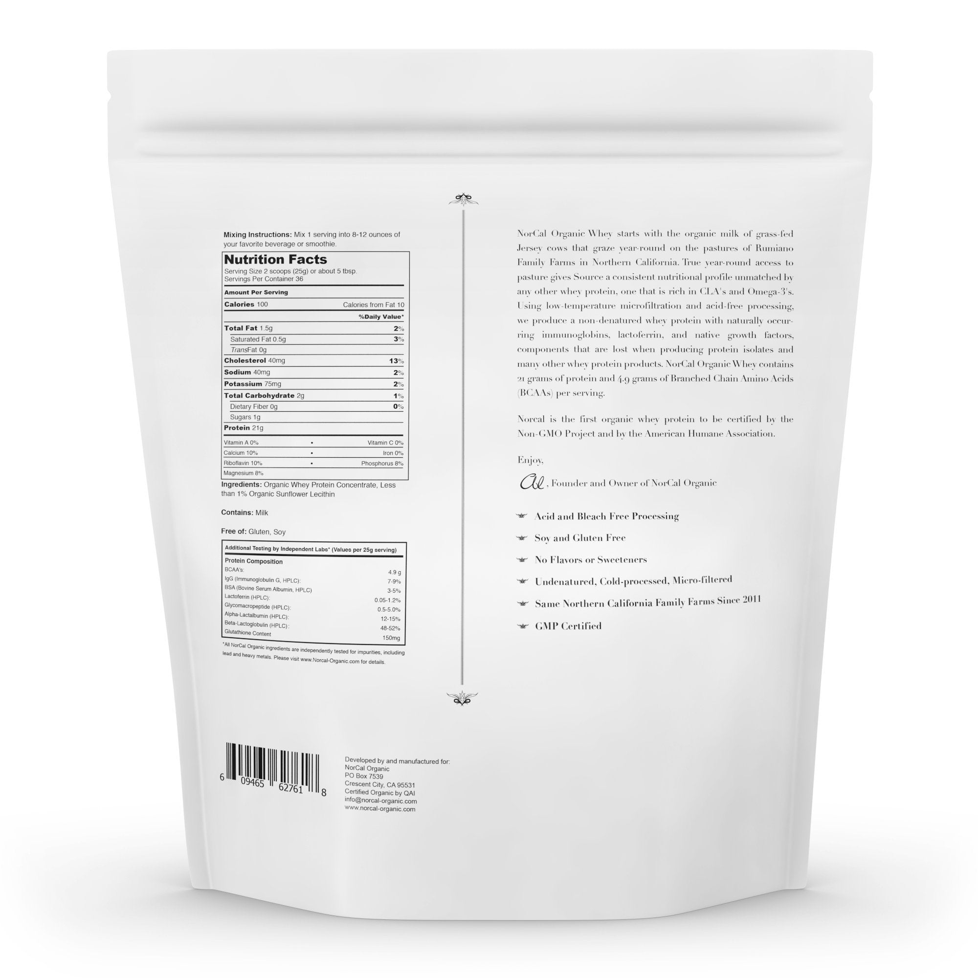 NorCal Organic comparación de tamaño del envase para visualizar cantidad 2 lb