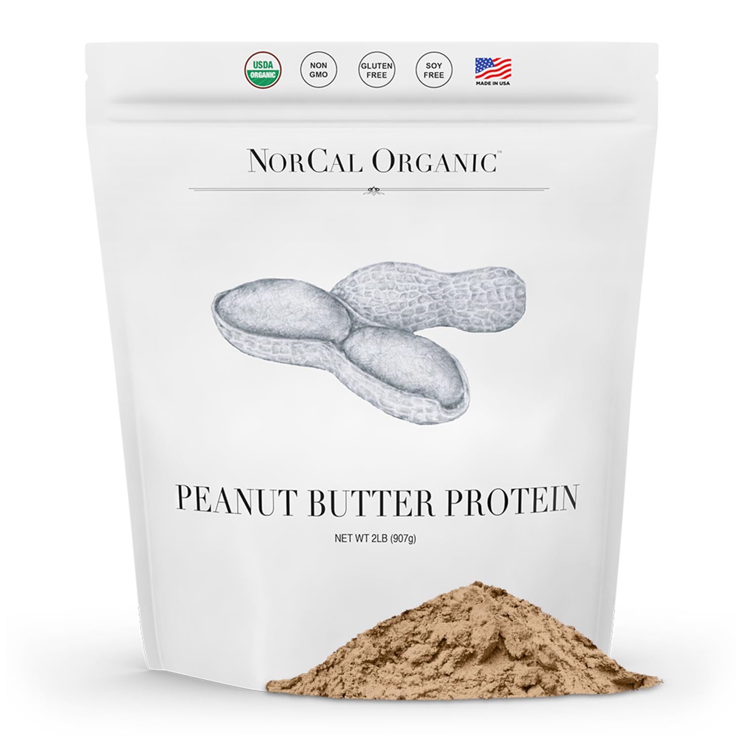 NorCal Organic envase frontal mostrando proteína vegana y beneficios nutricionales