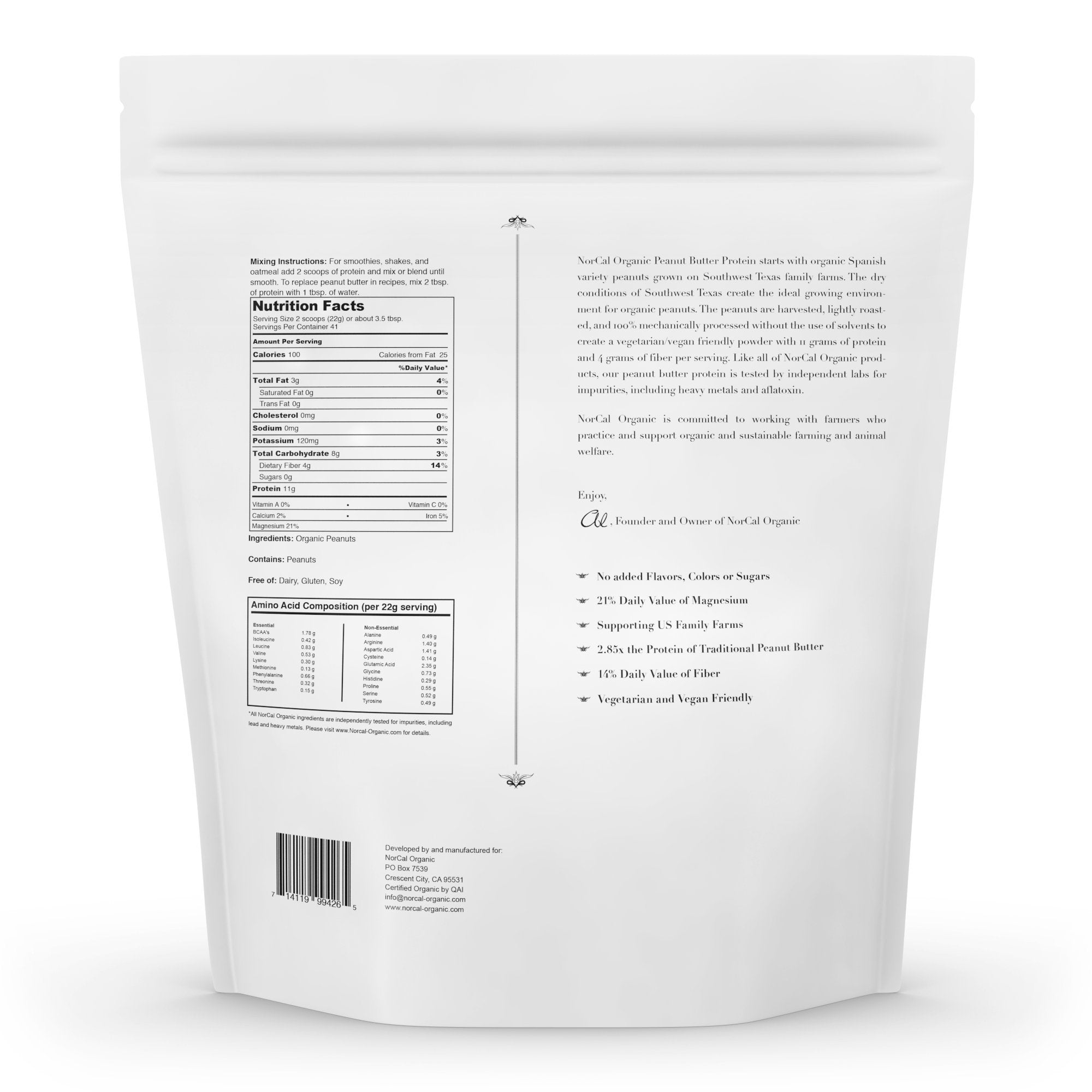 NorCal Organic textura del polvo fino y sabor a mantequilla de cacahuate