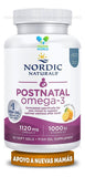 Nordic Naturals botella abierta con cápsulas exhibiendo presentación de 60 unidades