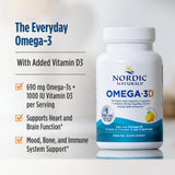 Nordic Naturals grupo de cápsulas sobre mesa indicando dosis diaria conveniente