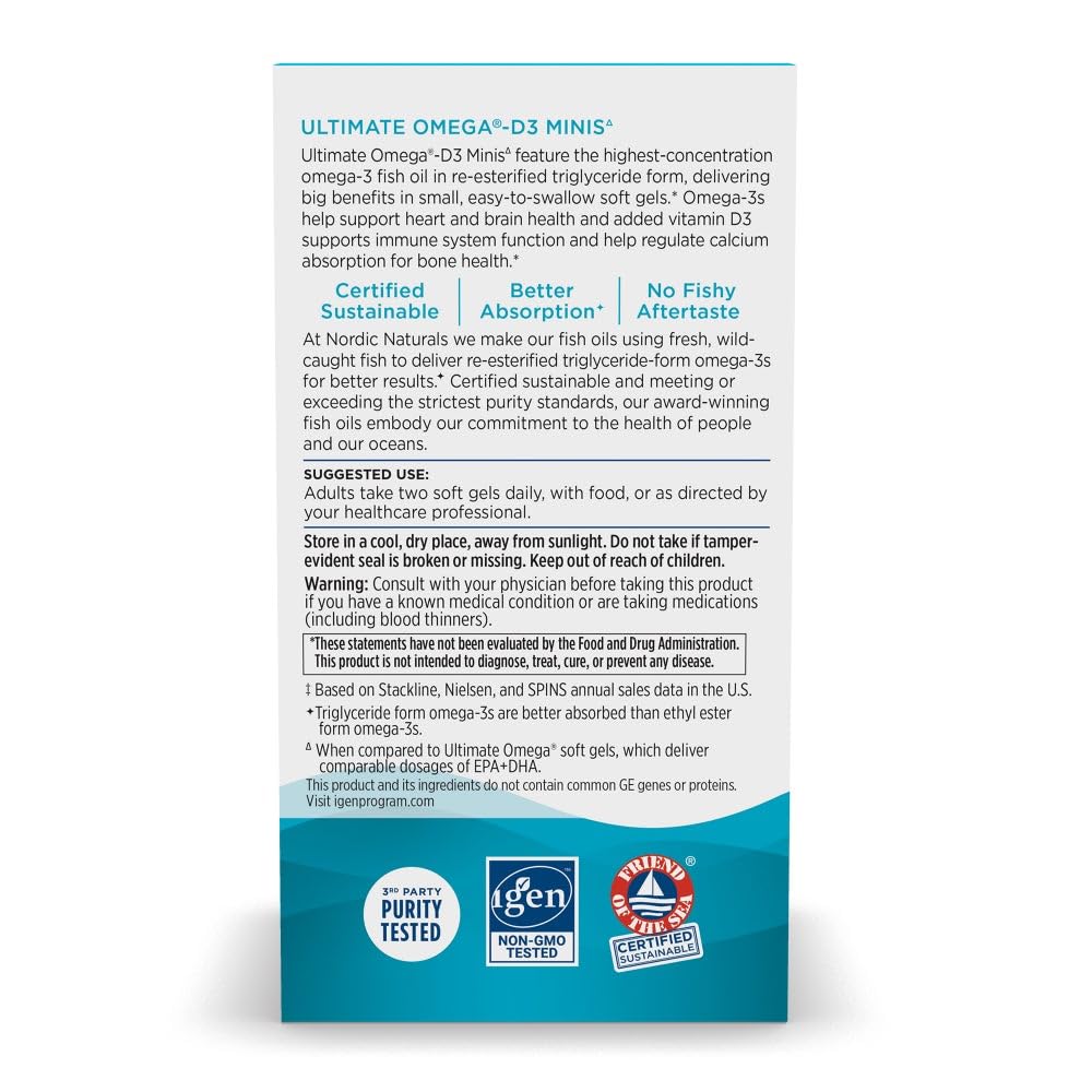 Nordic Naturals cápsula en mano para comparar tamaño y comodidad