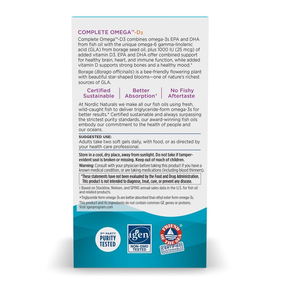 Nordic Naturals etiqueta nutricional con información de EPA, DHA y D3