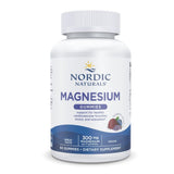 Nordic Naturals frasco frontal mostrando etiqueta clara y beneficio de magnesio