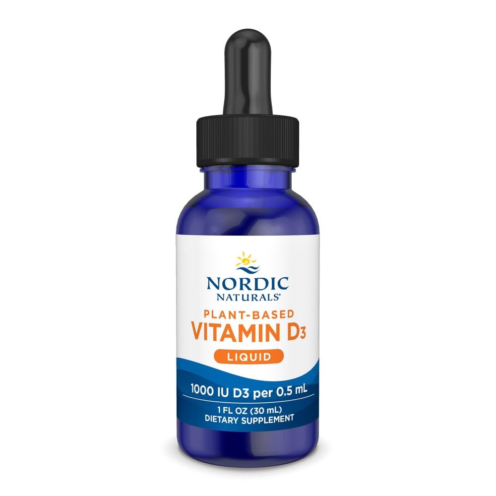 Nordic Naturals frasco frontal mostrando etiqueta clara y beneficio vegano