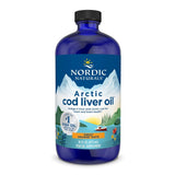 Nordic Naturals botella frontal Arctic Cod Liver Oil naranja, presentación clara y confiable