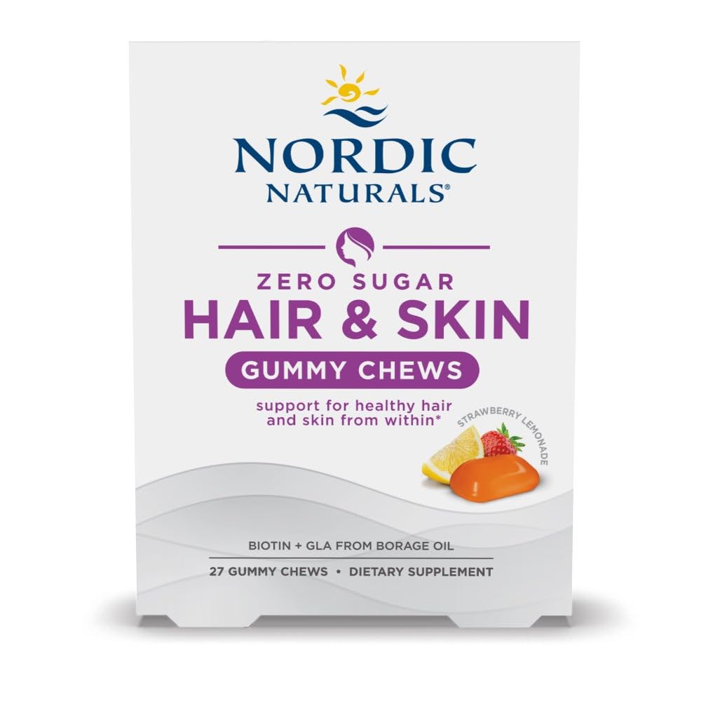 Nordic Naturals empaque frontal mostrando ingredientes y beneficio para cabello