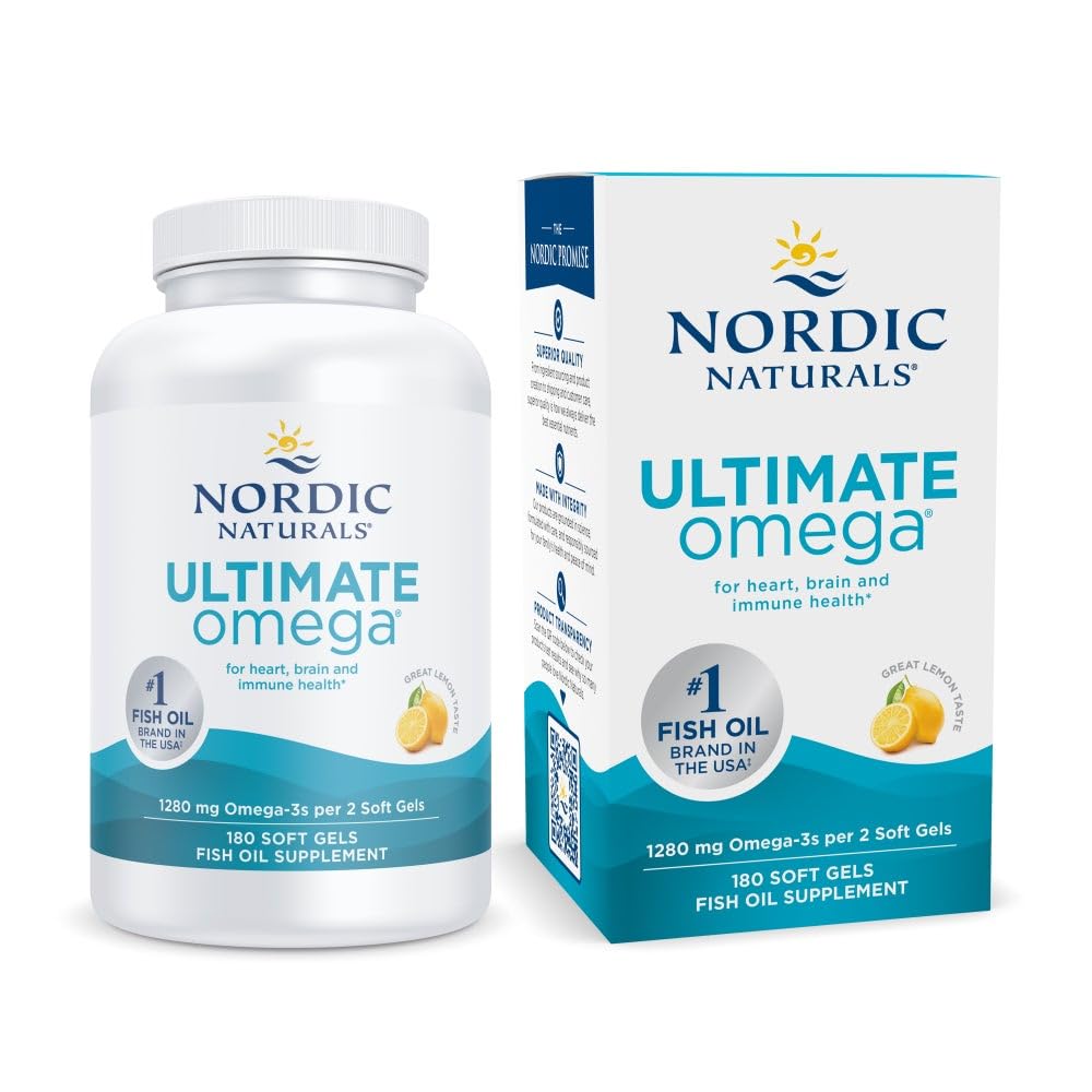 Nordic Naturals frente del envase mostrando 180 cápsulas y beneficio de concentración