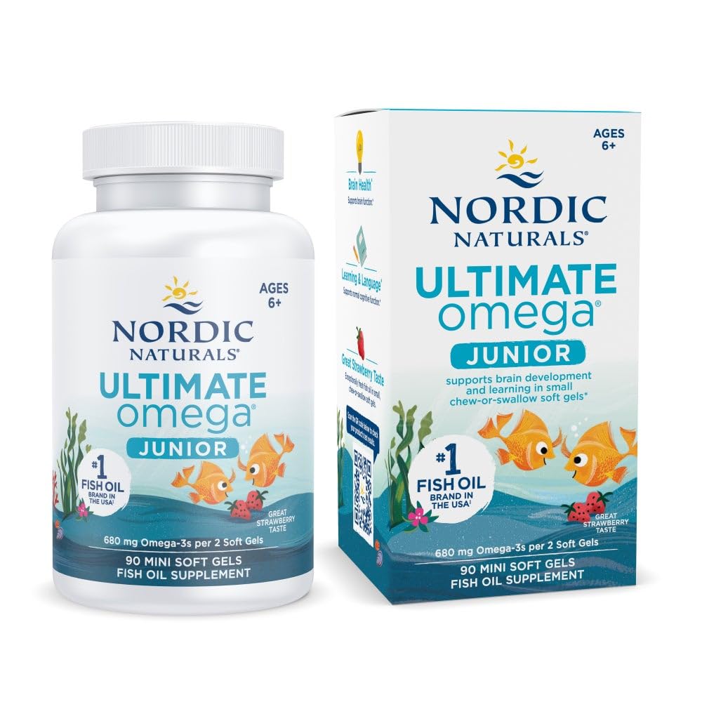 Nordic Naturals envase frontal mostrando sabor fresa y beneficios claros