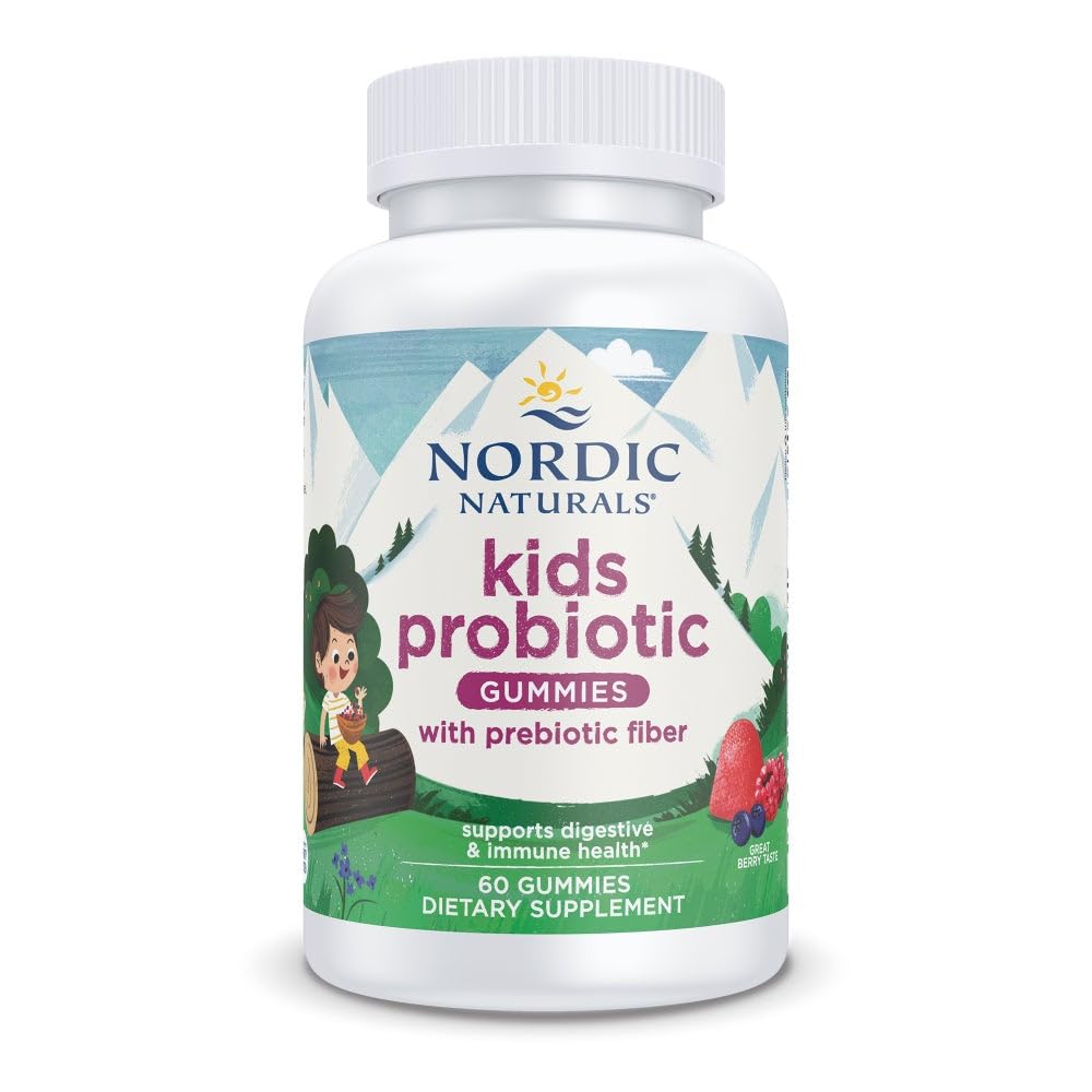 Nordic Naturals frente del envase mostrando beneficios y sabor Merry Berry Punch