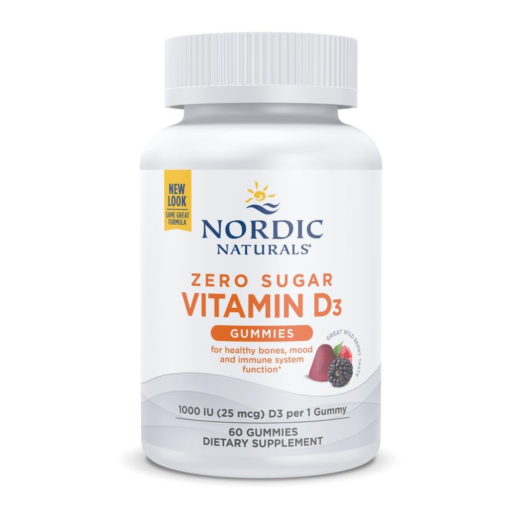 Nordic Naturals frente del envase mostrando 60 gomitas y beneficios