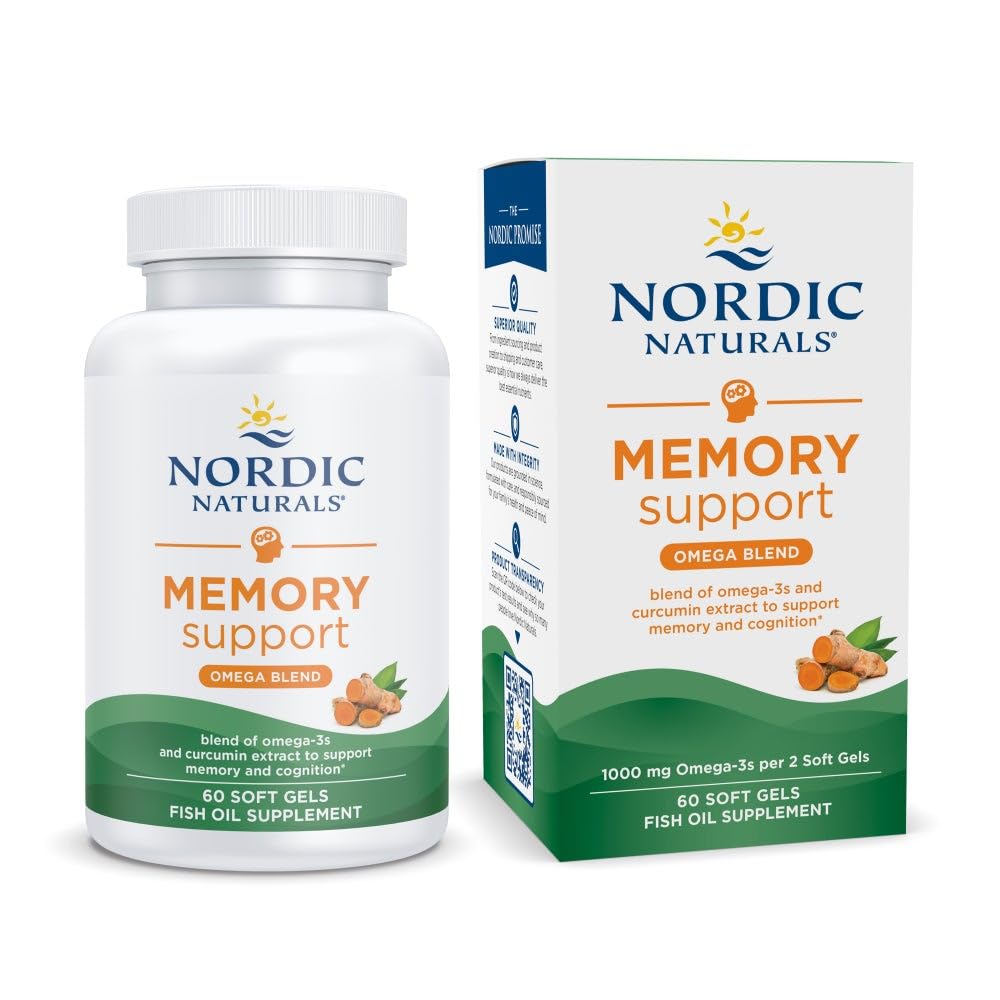 Nordic Naturals frasco frontal mostrando Memory Support, claridad cognitiva