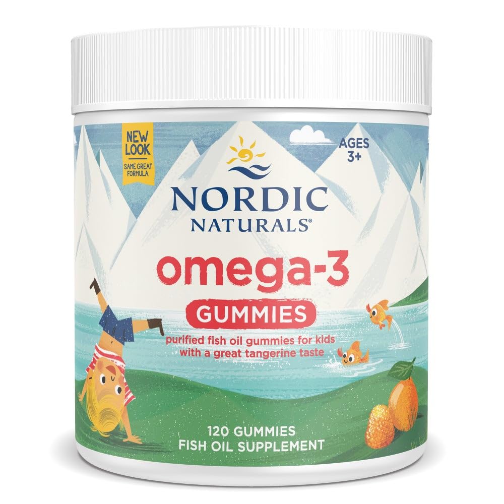 Nordic Naturals gomitas mandarina empaque frontal mostrando cantidad 120 unidades y beneficio conveniencia