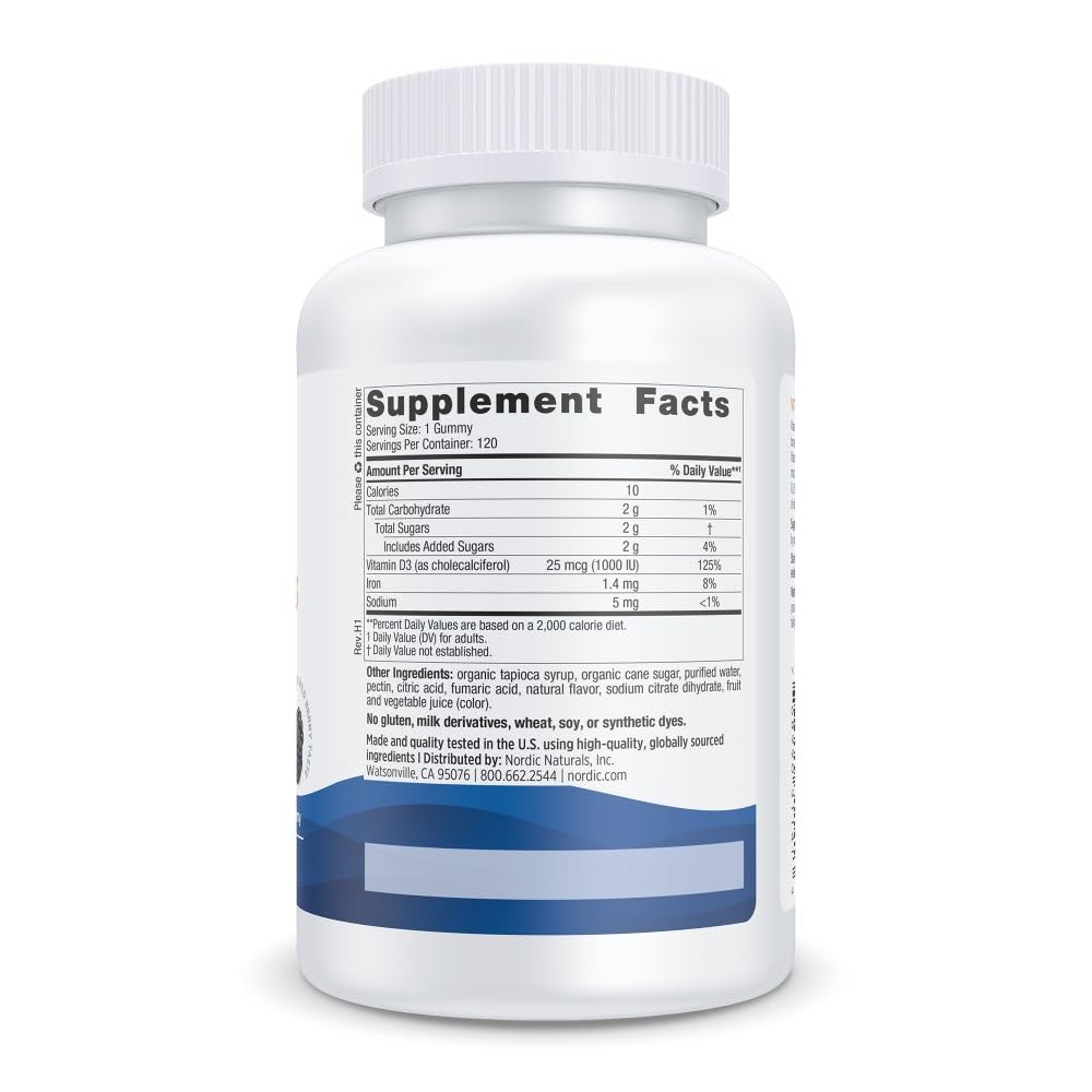 Nordic Naturals textura de gomitas cerca, beneficios de absorción fácil