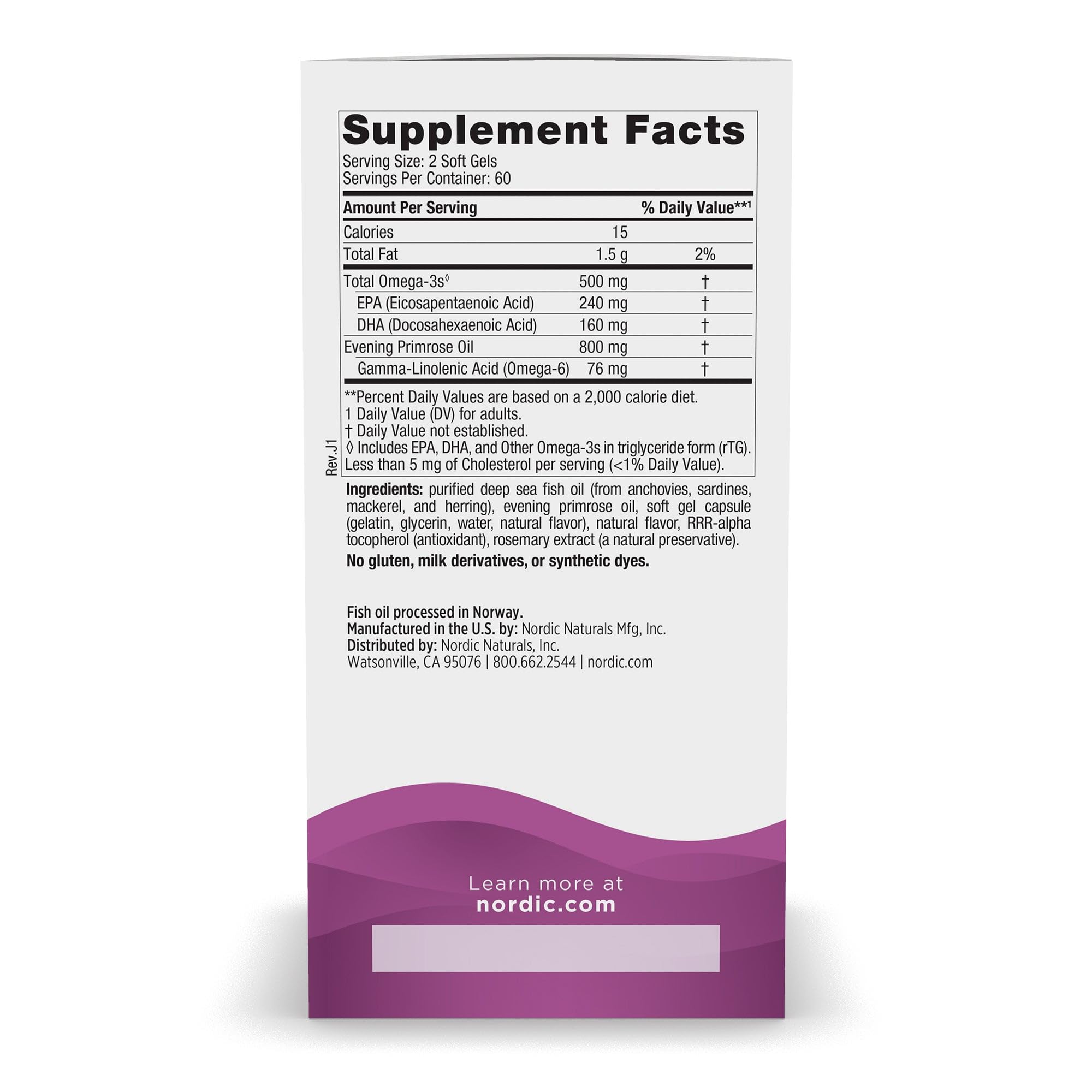 Nordic Naturals cápsula blanda en primer plano, textura clara y fácil de tragar