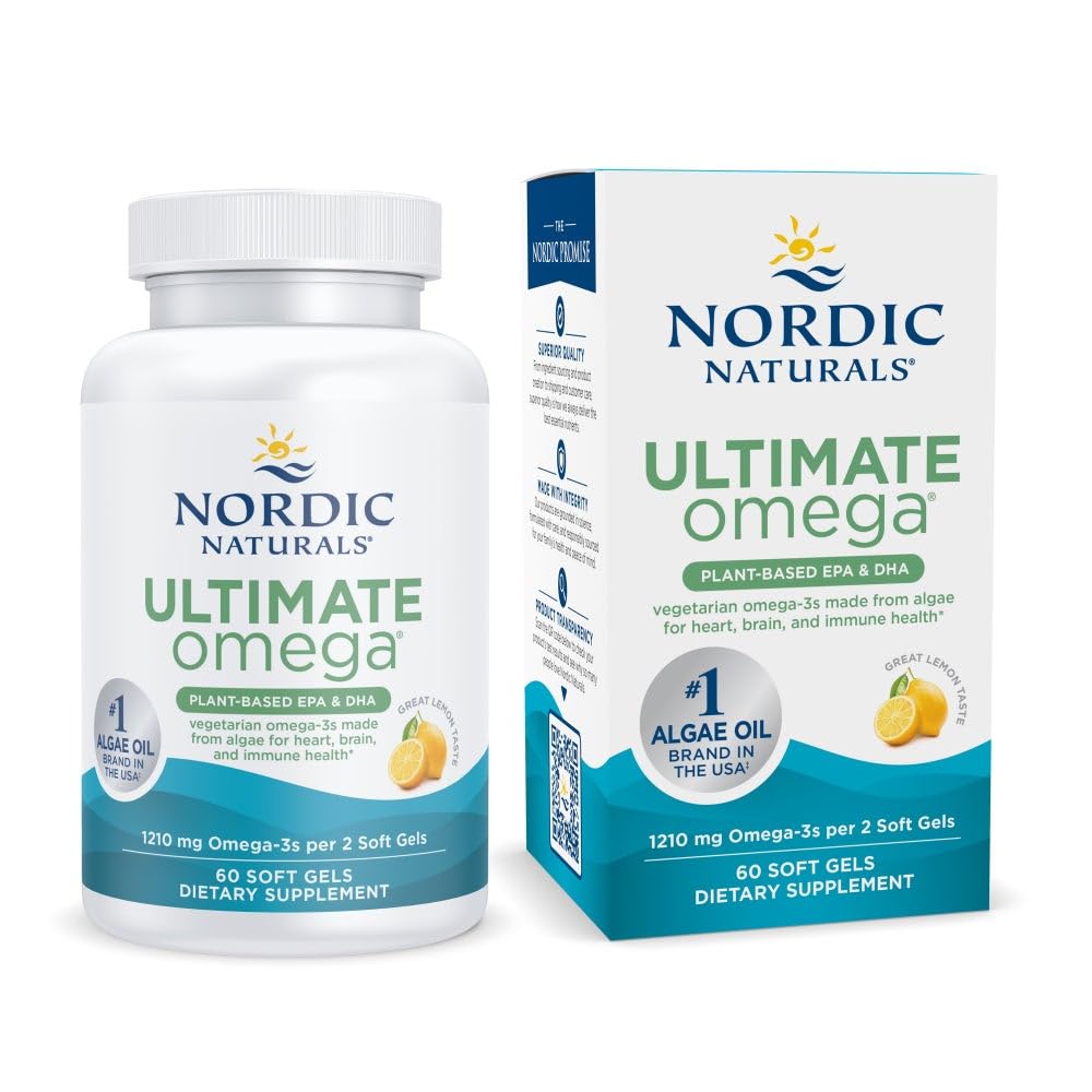 Nordic Naturals envase frontal mostrando cápsulas y sabor limón, aporta omega‑3 vegetal