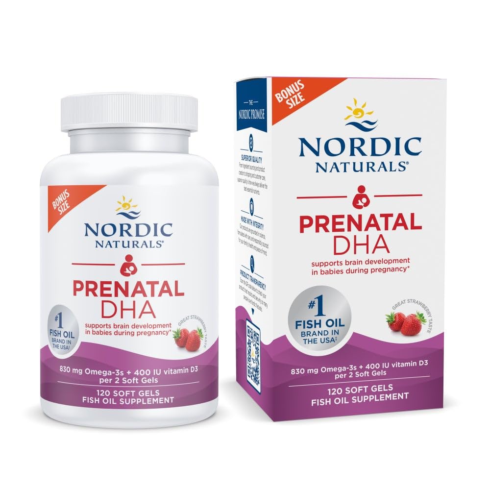 Nordic Naturals frente del envase mostrando beneficios y sabor fresa
