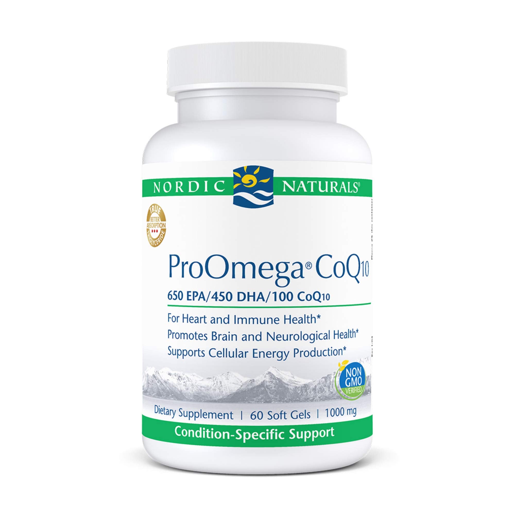 Nordic Naturals frasco frontal mostrando ProOmega CoQ10 y claridad de etiqueta