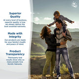 Nordic Naturals comparación de tamaño junto a moneda para escala visual