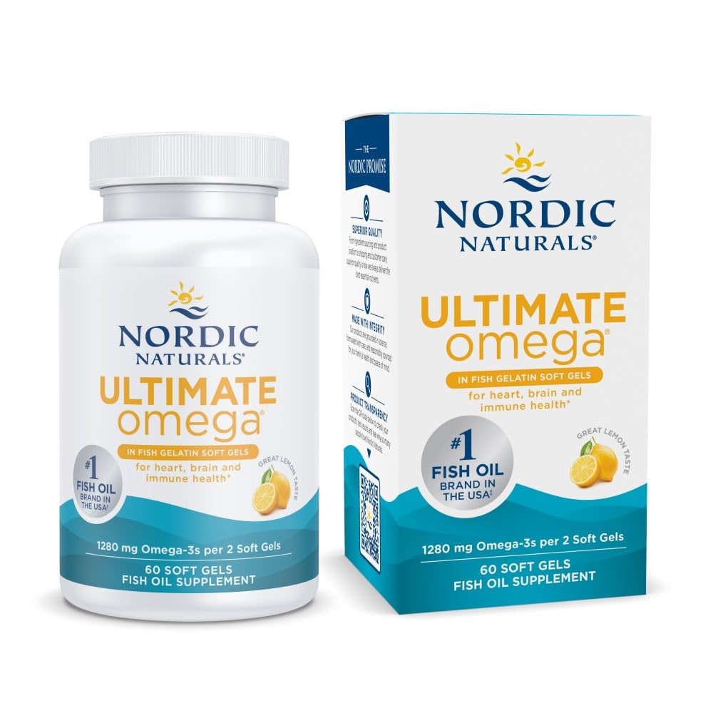 Nordic Naturals frasco frontal mostrando etiqueta y beneficio de omega‑3