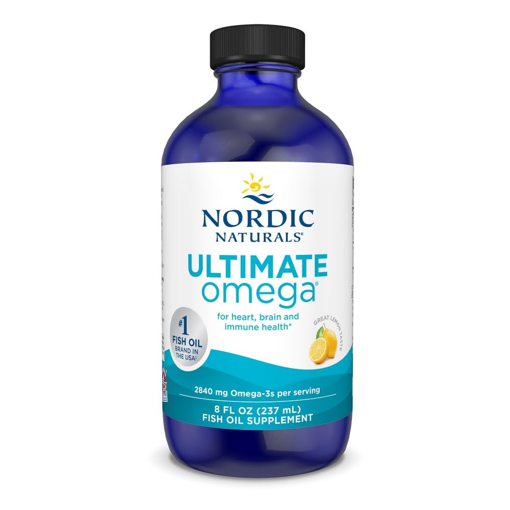 Nordic Naturals botella frontal mostrando etiqueta clara y beneficios