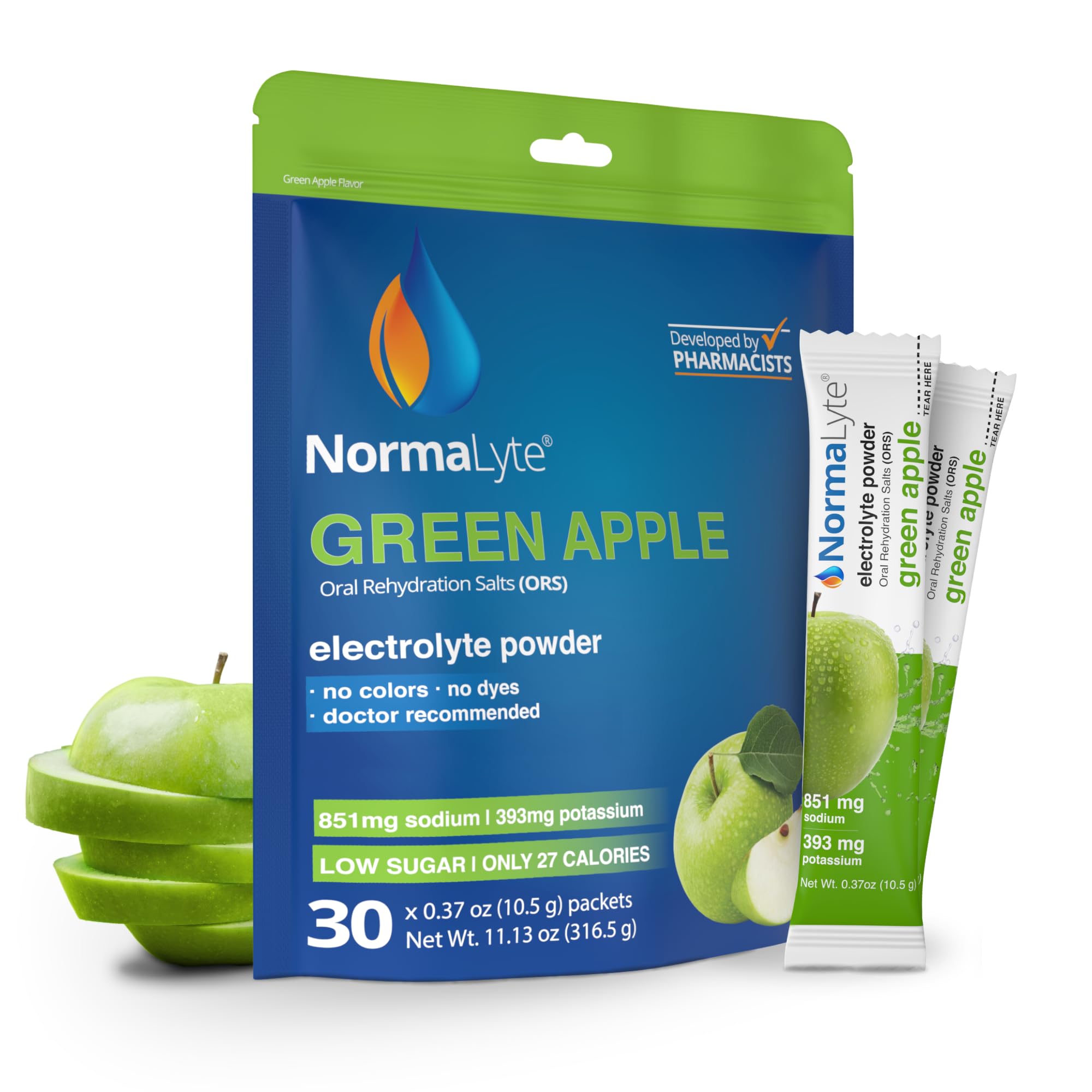 NormaLyte envase frontal mostrando 30 sobres y beneficios de hidratación