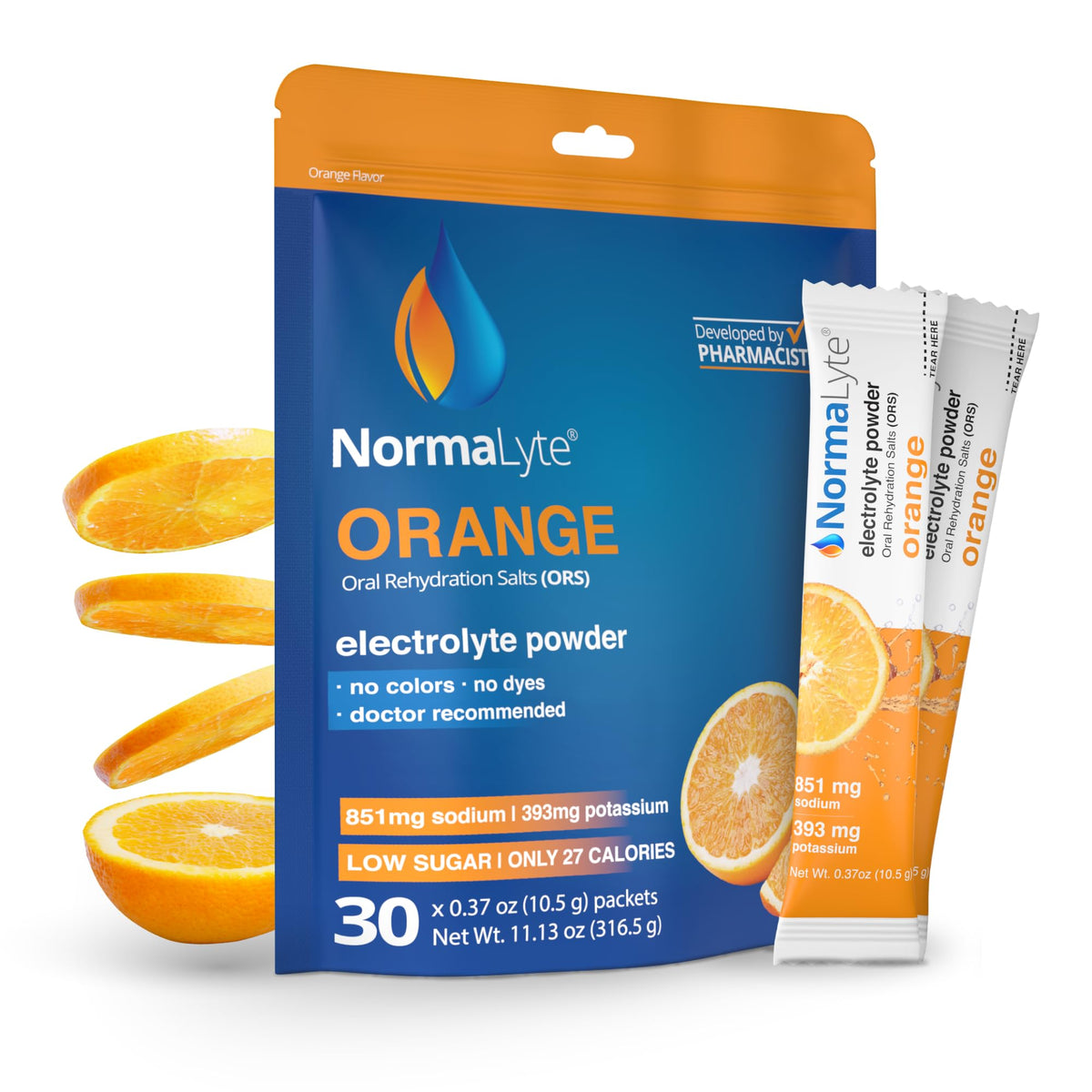 NormaLyte empaque frontal mostrando sobres y beneficio de dosificación precisa