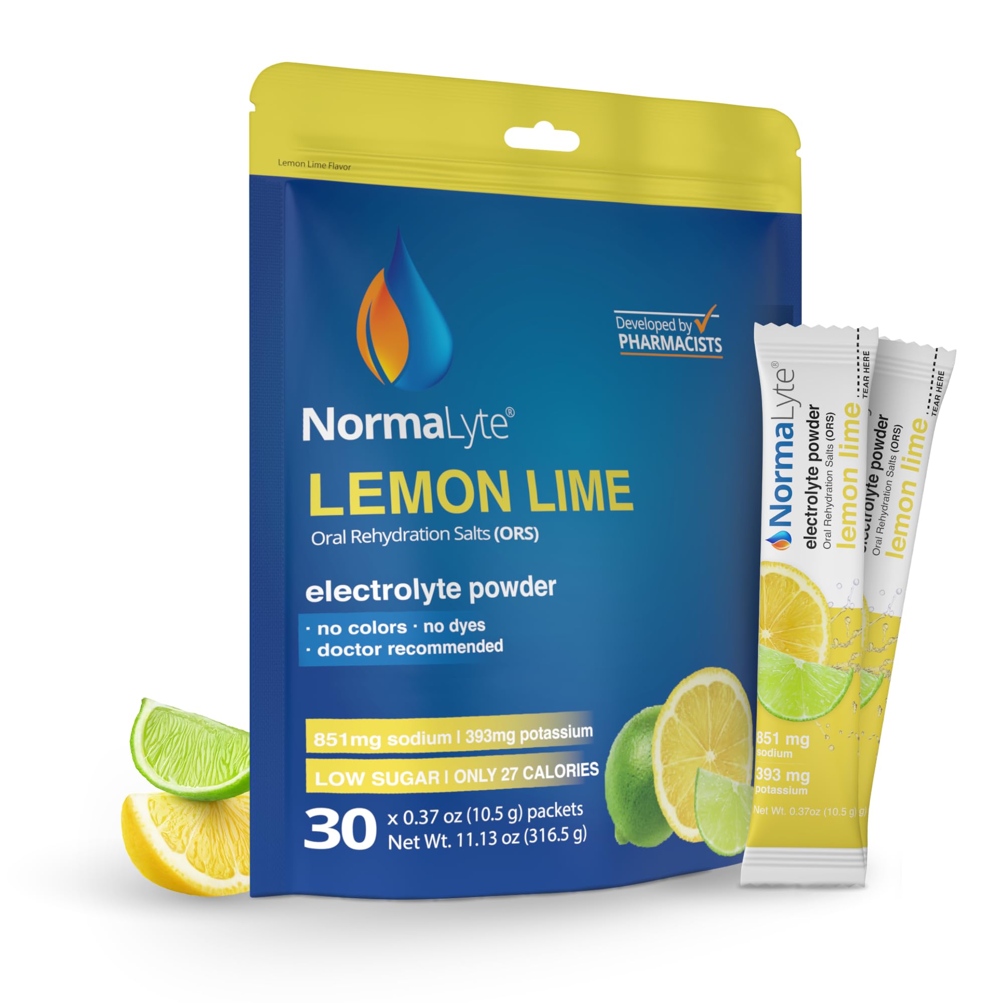 NormaLyte envase frontal mostrando 30 sobres y beneficios de hidratación