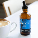 North Spore etiqueta cercana mostrando ingredientes y pureza