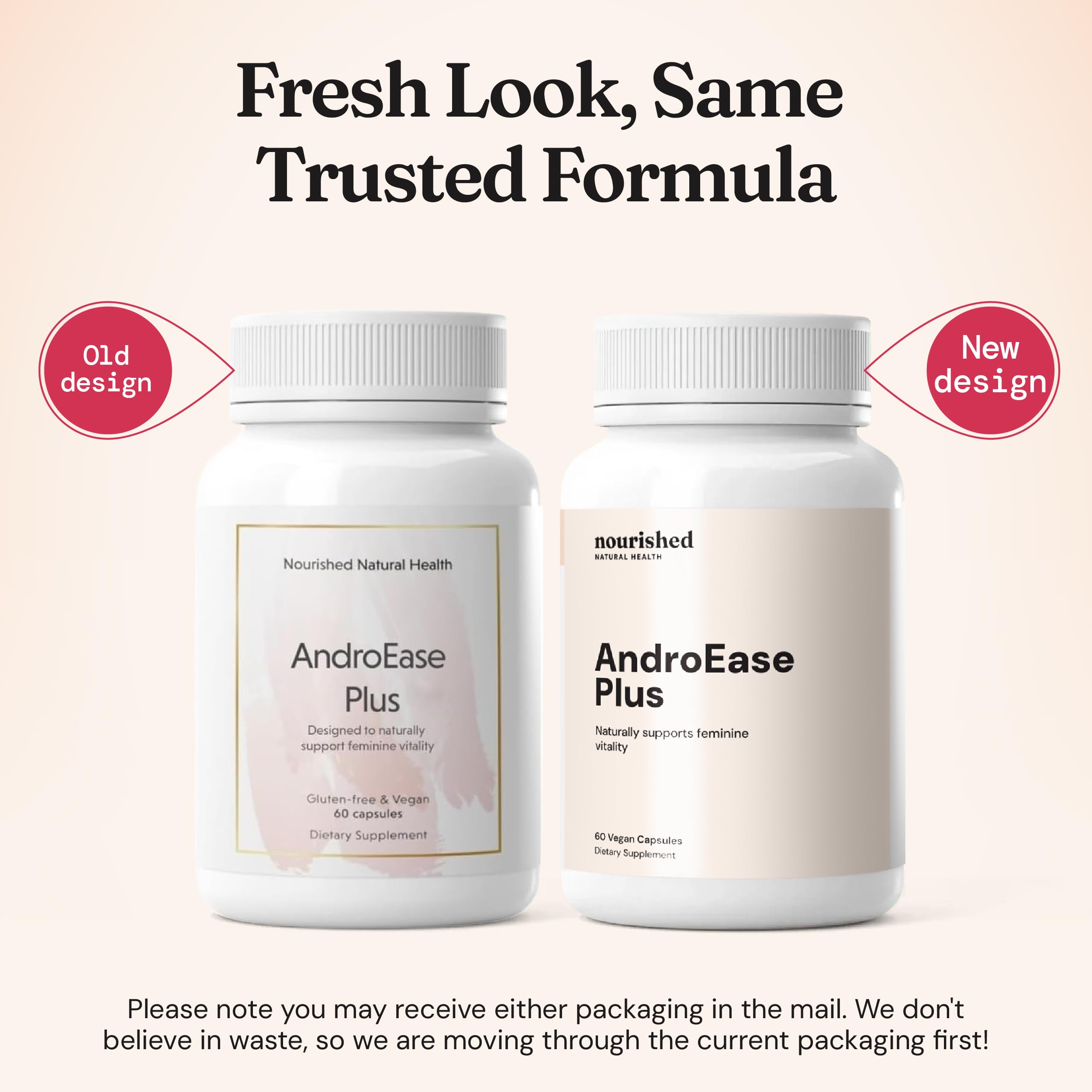 Nourished AndroEase Plus cápsulas detalle beneficiando toma diaria segura