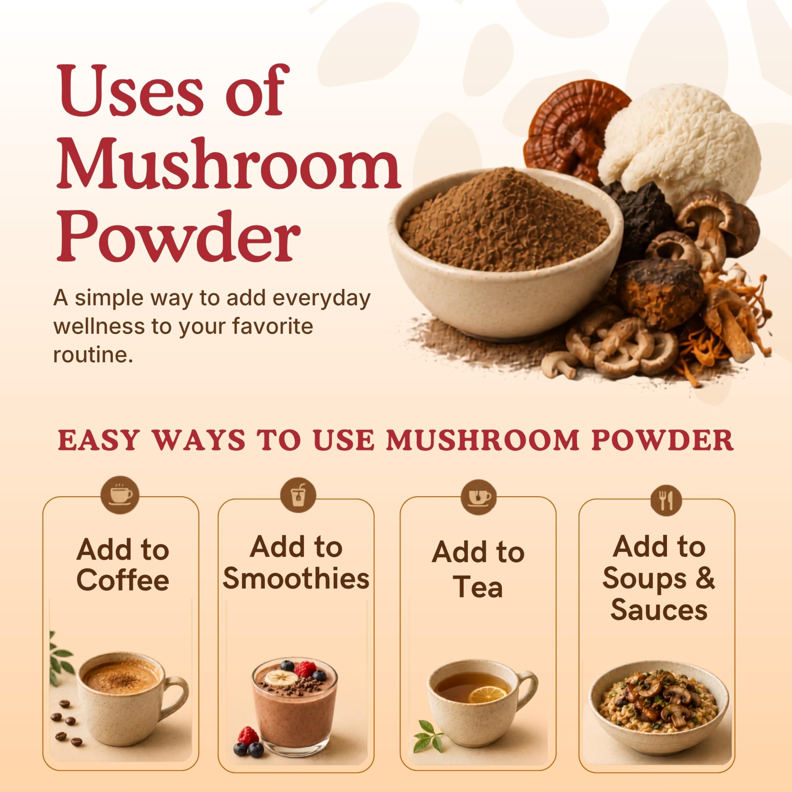 Nourishing Nutrients etiqueta con lista de hongos y porcentaje Beta-D-Glucan