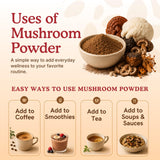 Nourishing Nutrients etiqueta con lista de hongos y porcentaje Beta-D-Glucan