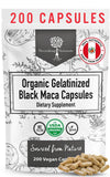 Nourishing Nutrients frasco frontal mostrando maca negra orgánica, presentación clara