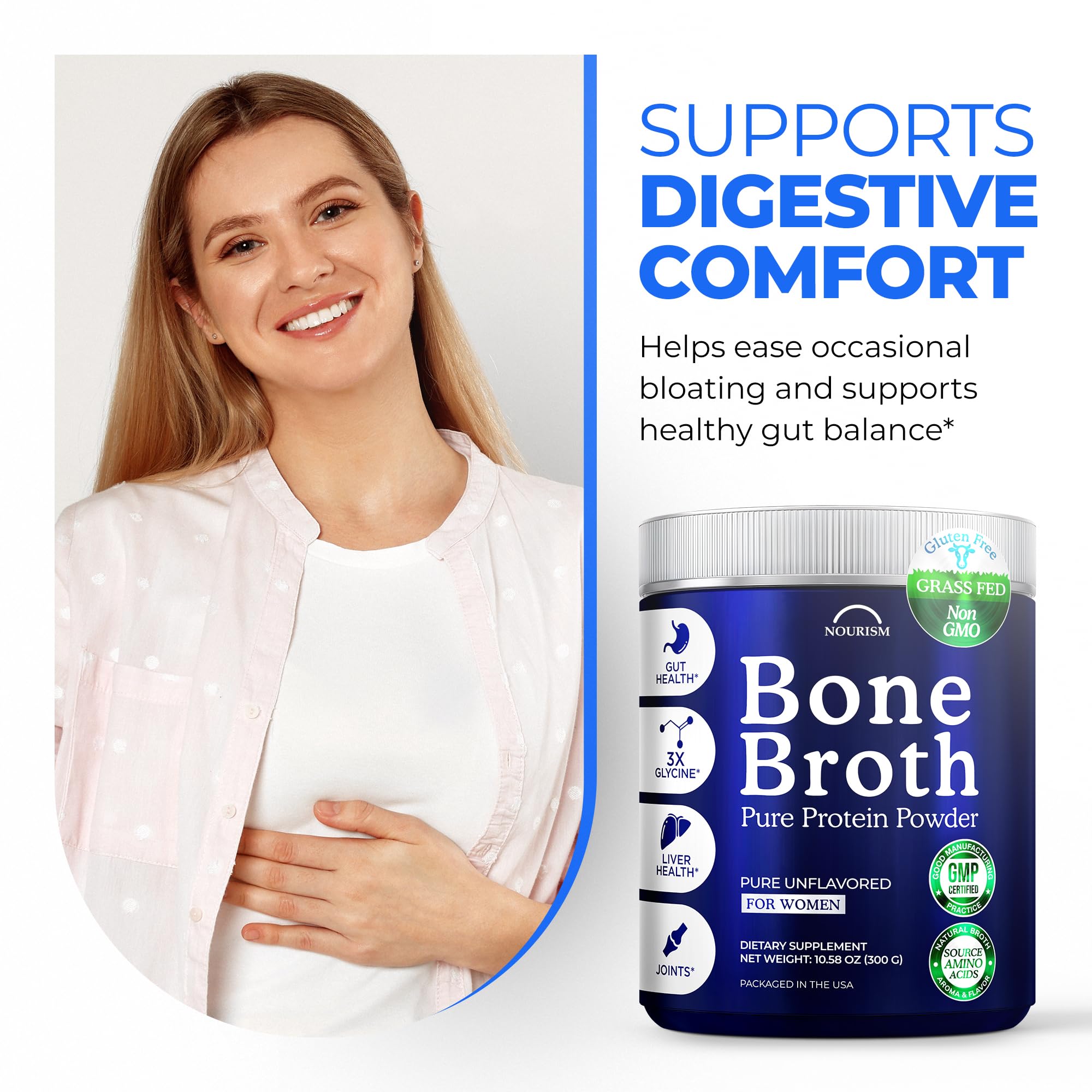 Nourism etiqueta indicando colágeno hidrolizado y origen USA