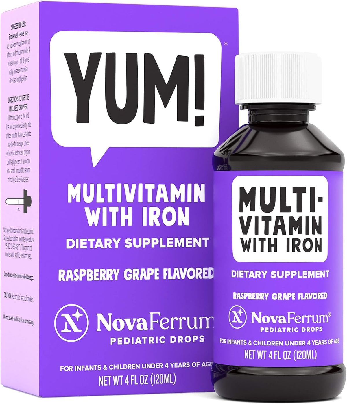 NovaFerrum Yum frontal del envase mostrando sabor y 120 porciones