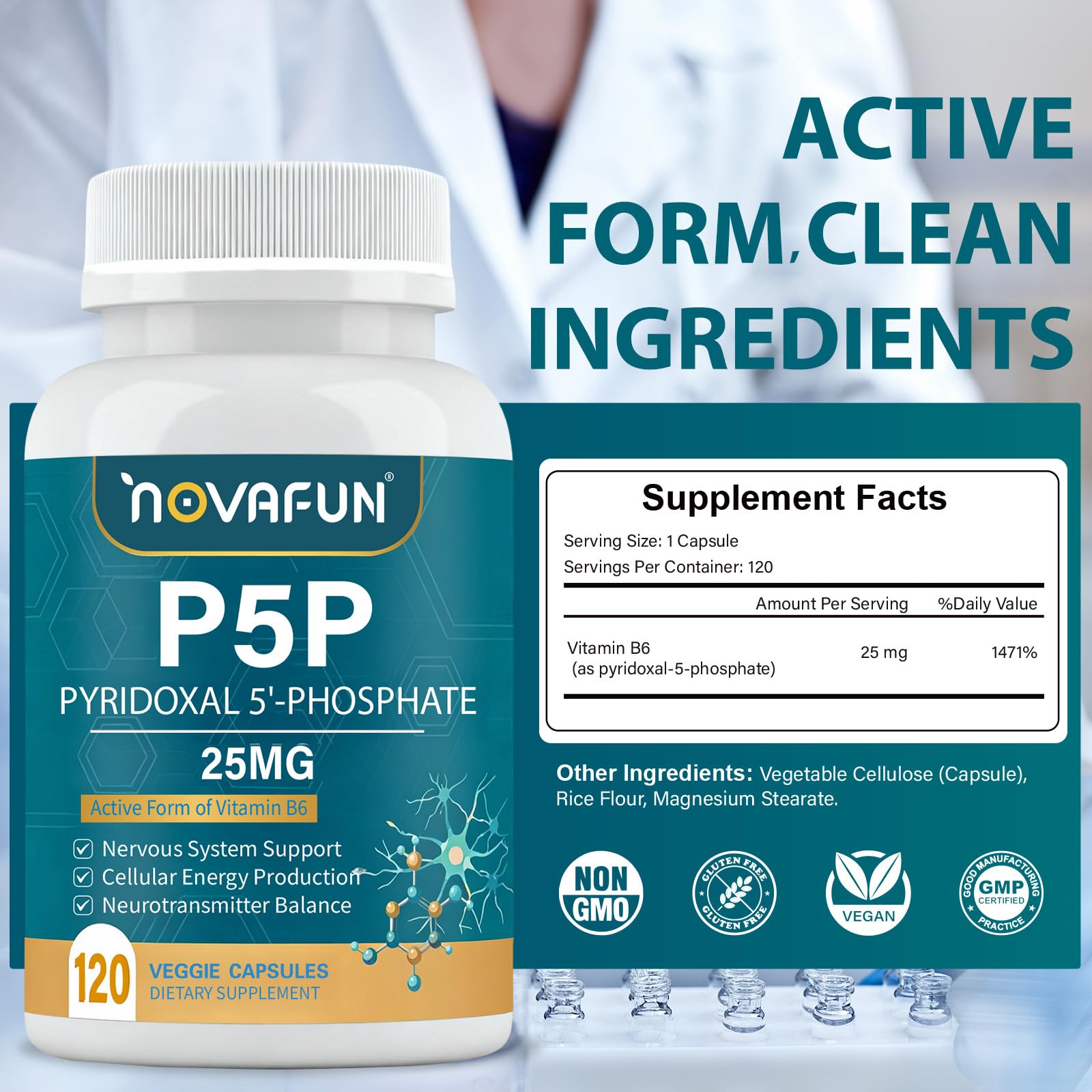 Novafun gráfico comparativo resaltando mayor biodisponibilidad P5P