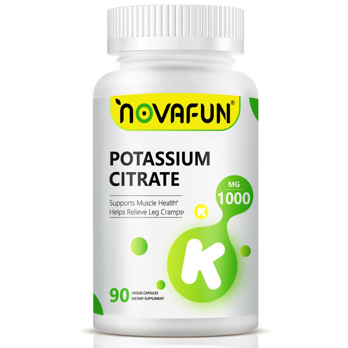 Novafun frasco frontal mostrando 90 cápsulas y beneficios claros