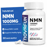 Novafun envase frontal mostrando 60 cápsulas y beneficios de pureza