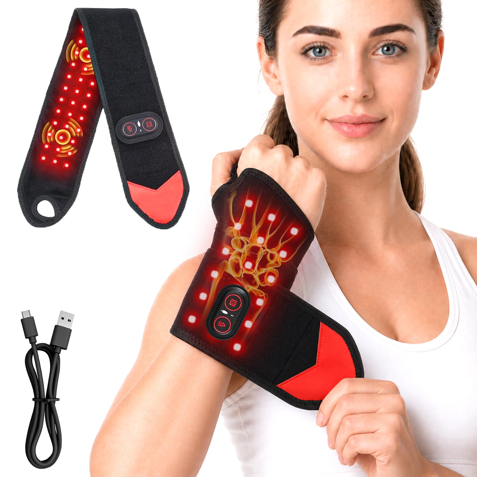 Novalume vista frontal del brazalete mostrando LEDs y cierre, comodidad inmediata