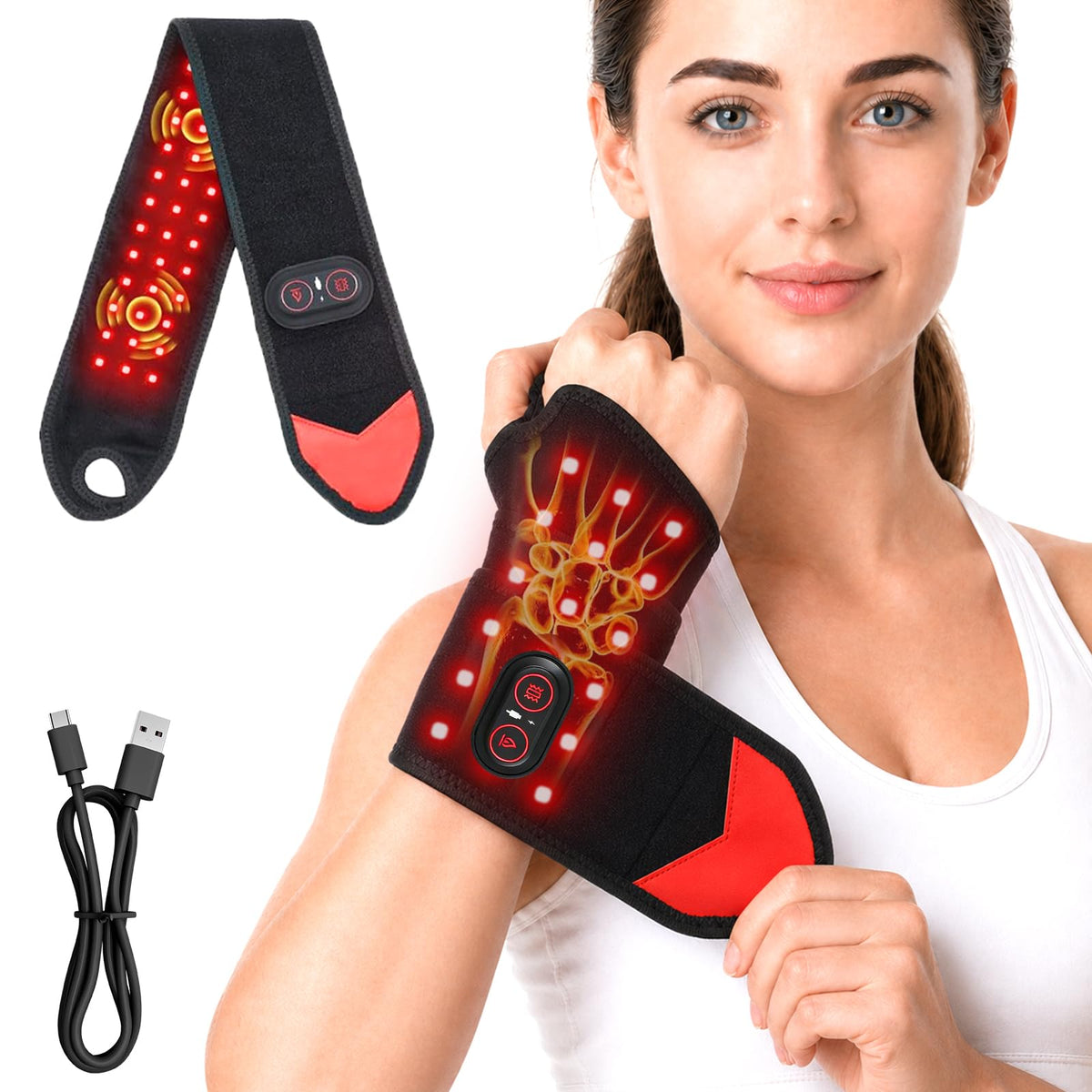Novalume vista frontal del brazalete mostrando LEDs y cierre, comodidad inmediata