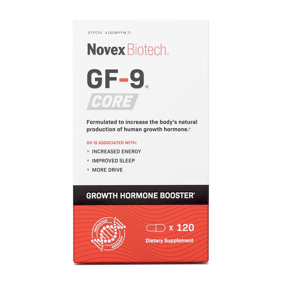 Novex Biotech GF-9 Core botella frontal mostrando etiqueta y beneficio claro