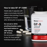 Novex Biotech GF-9 Core cápsulas al lado de una regla para referencia de tamaño