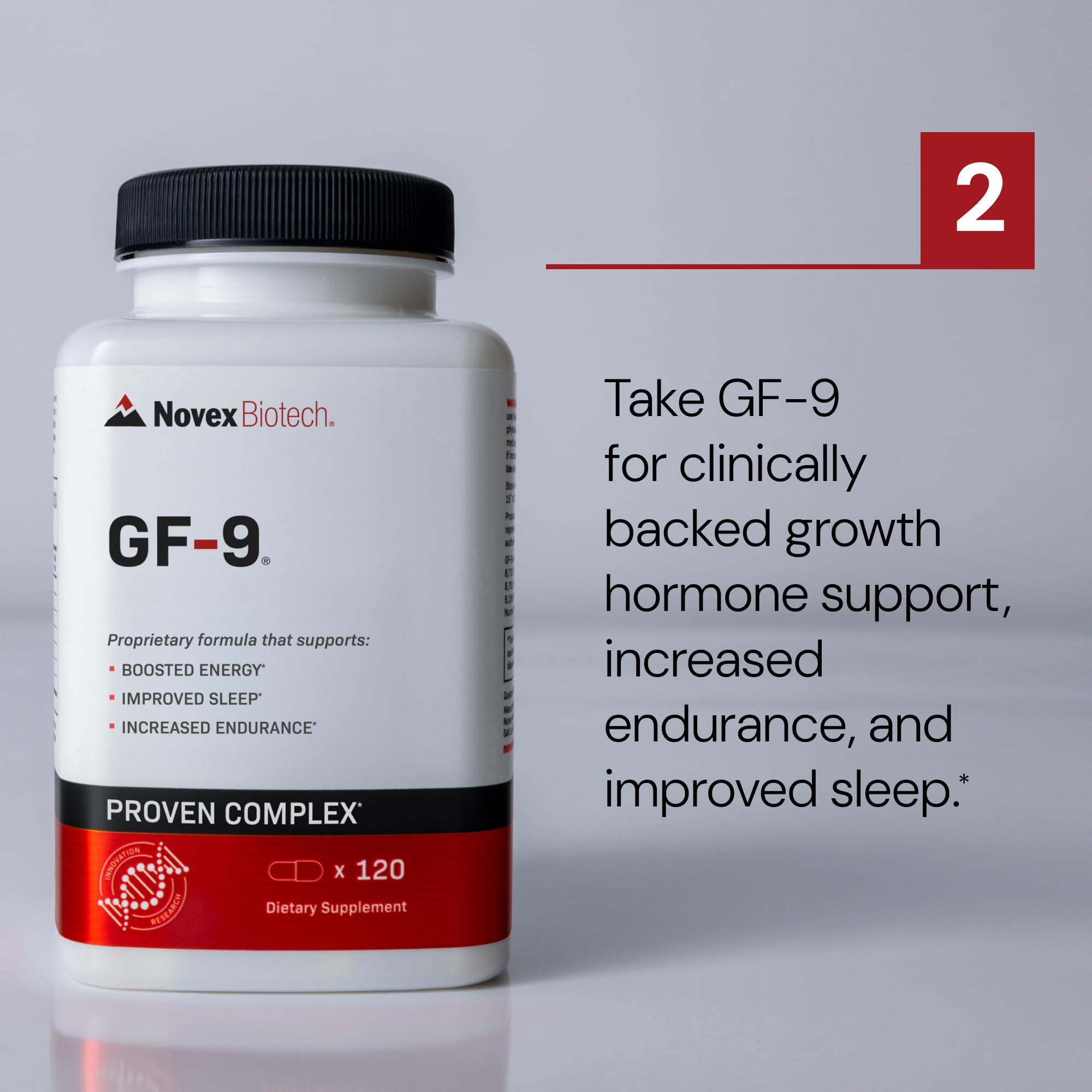 Novex Biotech GF-9 cápsulas usadas antes de entrenamiento para apoyo de fuerza
